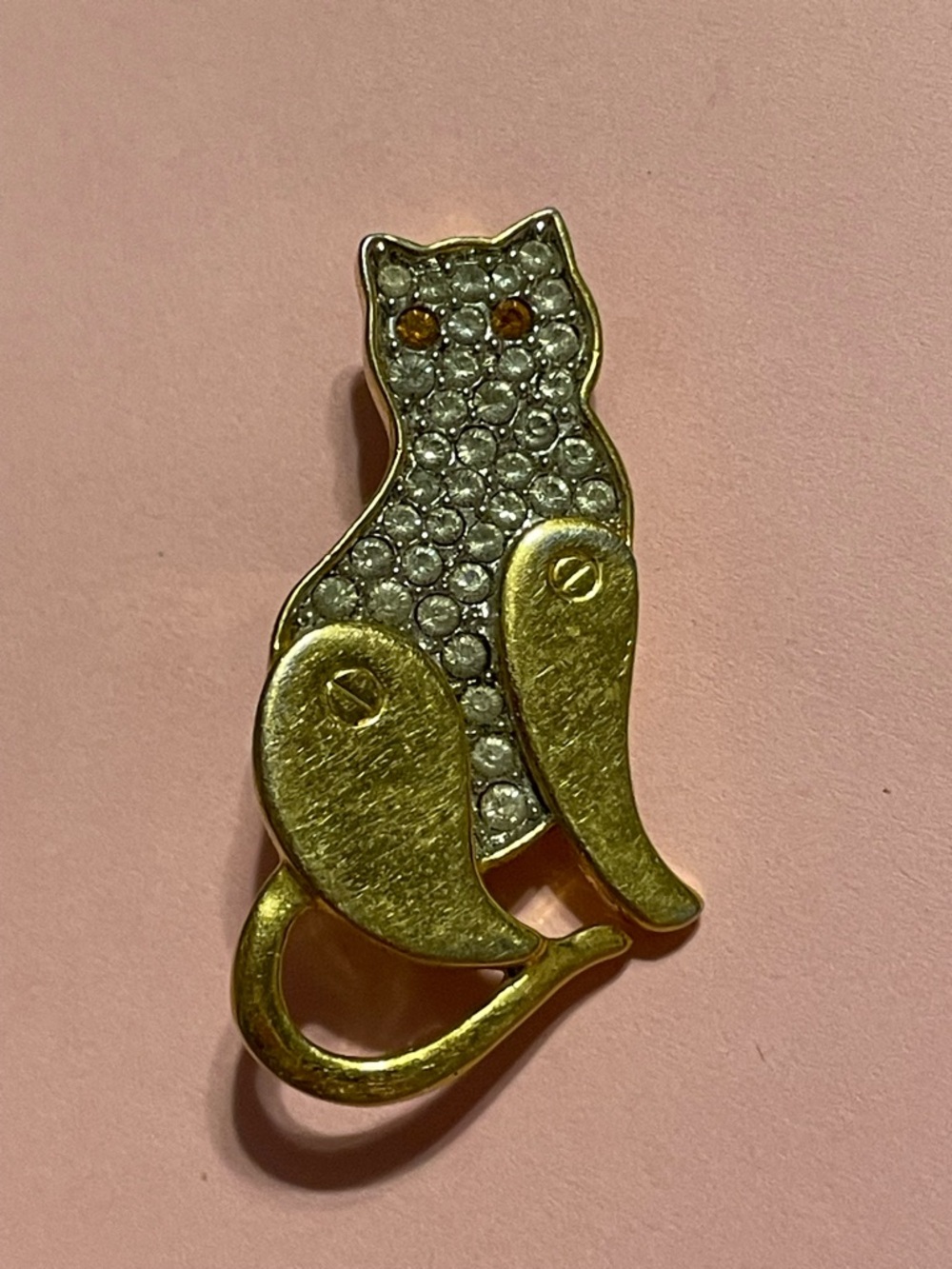 Vintage Jeweled Gold Tone Signed Monet Cat Pin #9308
